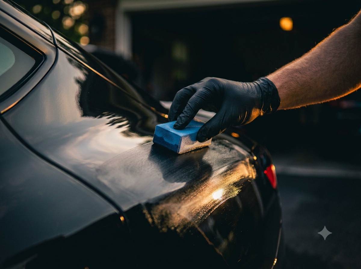 Lucente detailer applying a CCI ceramic coating to a vehicle panel in Willoughby, Ohio