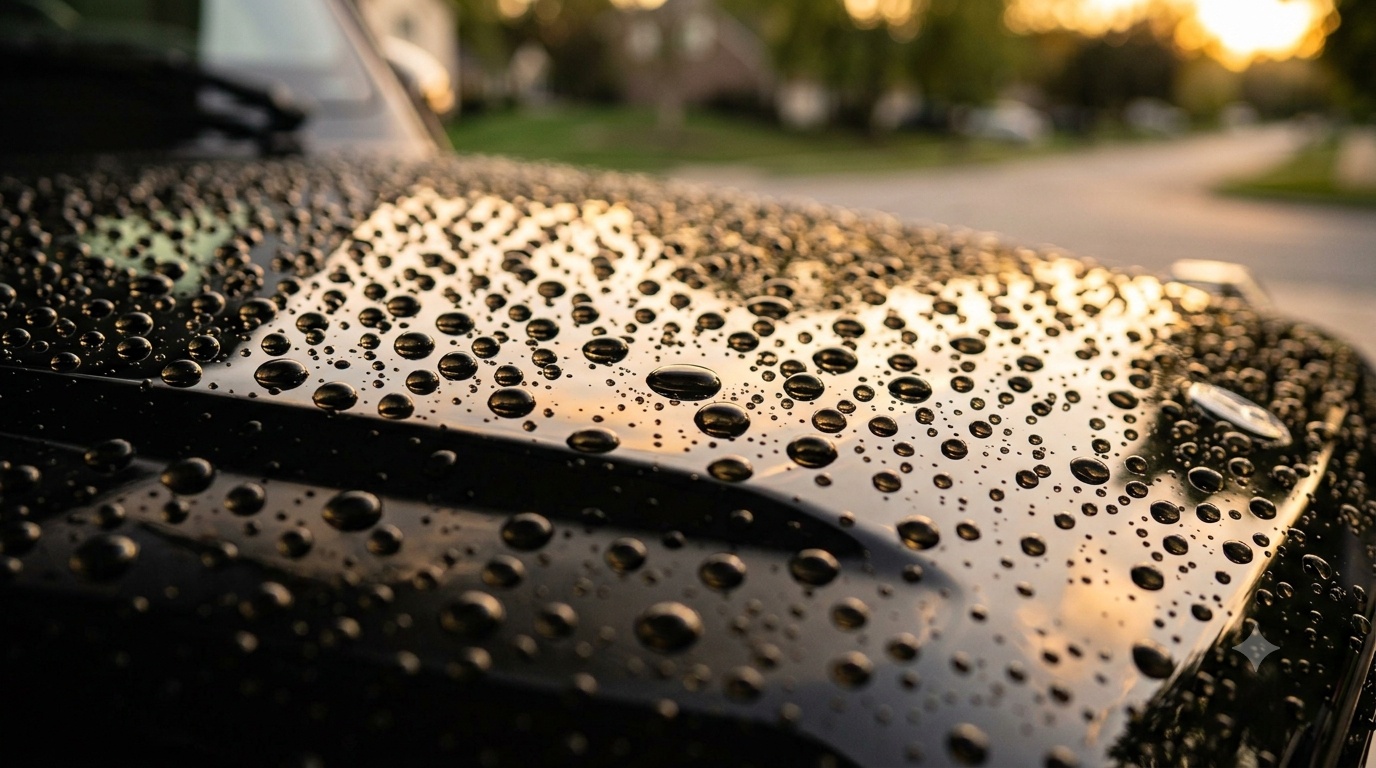 Water beading on ceramic coated paint after CCI ceramic coating install in Mentor Ohio