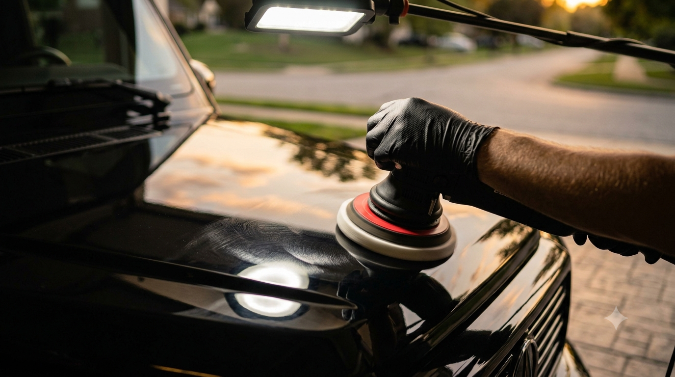 Machine paint correction removing swirl marks on a vehicle in Mentor Ohio